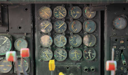 Old Aircraft Cockpit Instruments, Control panel in old plane cockpit.の写真素材