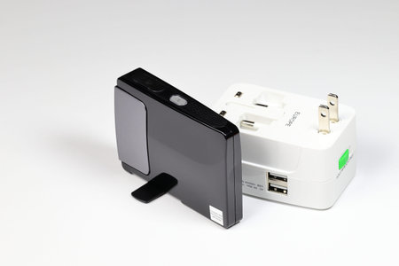 Portable wifi hotspot or Compact or Mini wifi router and block type Universal plug adapter or travel...