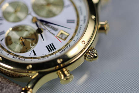 closeup crown of  luxury world time  men watch.の写真素材