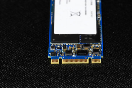 Solid state drives for computer - ssd sata, NVME PCIe, SATA SSD m key, b key isolated on dark...