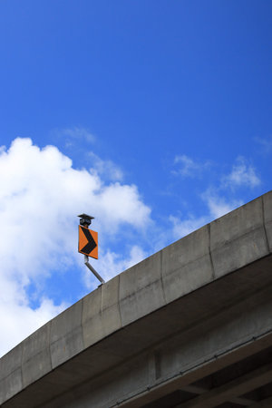 Winding road sign, Traffic sign on the road, Right chevron traffic sign on the bridge or curve road...