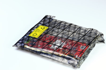 Professional video graphic card, High performance video graphic card in anti static package or esd bag isolated on white background.の写真素材