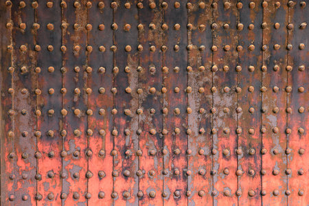 Rusted stake of ancient door, lock on old wooden main shrine door.の写真素材