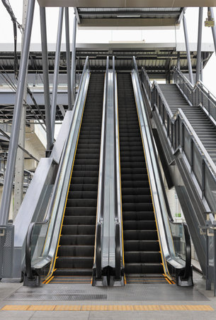 double escalator staircase leading up.