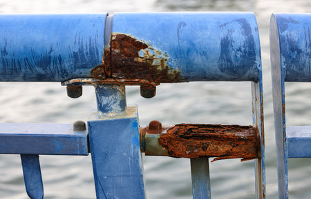 Rust of metals. Corrosion of metal. Rust and corrosion in the weld. Corrosive Rust on old iron, grunge rust texture, Rush on metal fence or structure of old fence.の写真素材