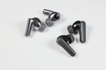 Variety of Wireless earphone or earbud or headphone, isolated on white background.