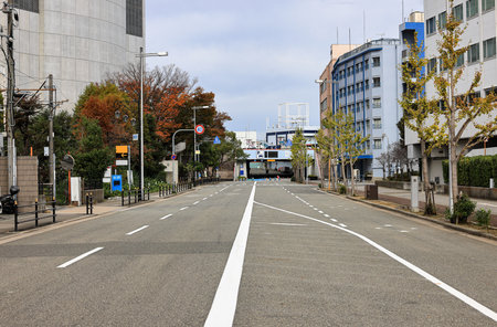 Empty road In suburbs of Osaka, Japan.の写真素材