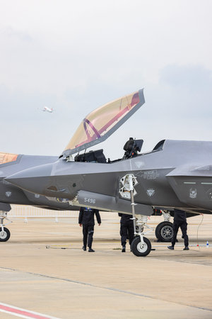 Lockheed Martin F35 Lightning II Multirole strike fighter at airshow in Thailand.