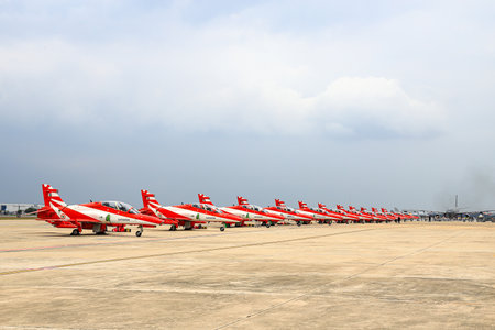 HAWK MK132 of India Air Force Aerobatics team prepare to show at airshow in Thailand.の写真素材