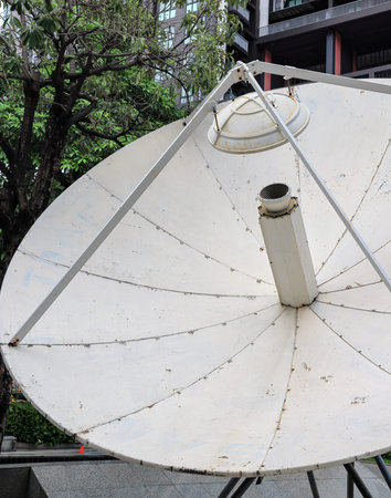 Close up detail of telecommunication satellite dish.
