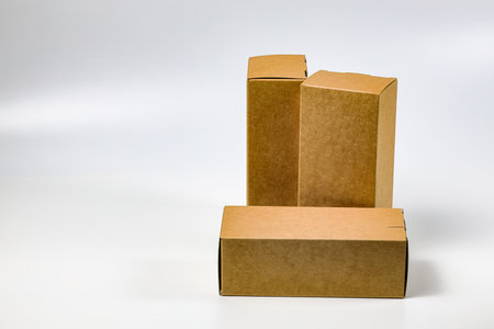 Several rectangles Cardboard boxes for Parcel Delivery isolated on white background.の写真素材