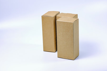 Several rectangles Cardboard boxes for Parcel Delivery isolated on white background.の写真素材