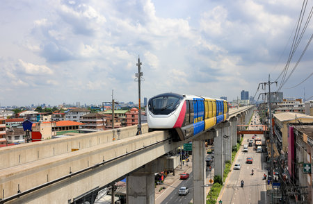 The pink monorail Mass Transit System serving in the Metropolitan Region.の写真素材
