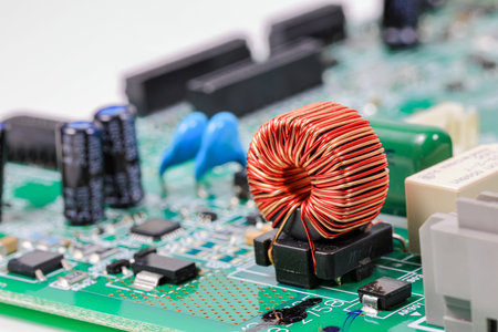 Copper coil or Inductance coil on circuit board, electronic components inside electronic equipment.