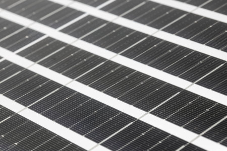 Close up Small size solar cells panels. Installation photovoltaic for provide clean power.の写真素材
