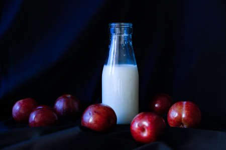 Plums & milkの写真素材