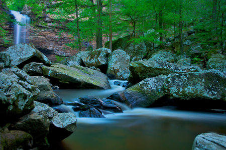 Serene natural water fall, long exposure. Peaceful beauty. の写真素材