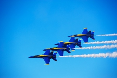 Blue Angels Flight Team Demonstration at an air show at LRAFB in near Little Rock, Arkansas on Sept  9, 2012 のeditorial素材