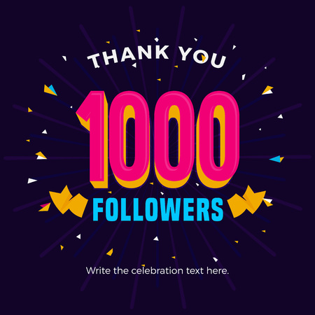 1000 followers card banner post template for celebrating many followers in online social media networksのイラスト素材