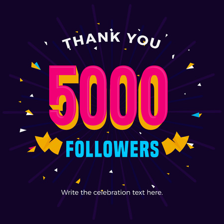 5000 followers card banner post template for celebrating many followers in online social media networks.のイラスト素材