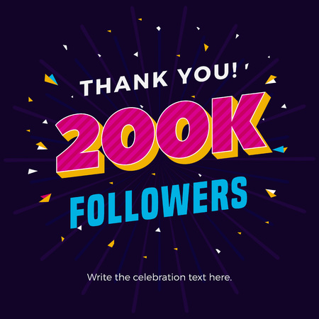 200k followers card banner post template for celebrating many followers in online social media networks.のイラスト素材