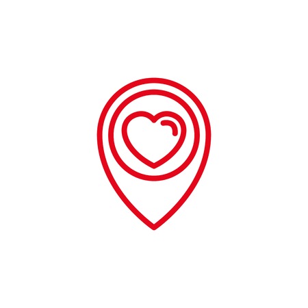 Love with traveling pin location Icon. Simple Heart Illustration Line Style Logo Template Design.のイラスト素材