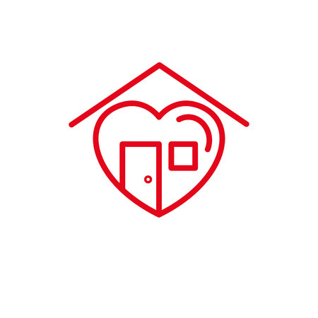 Love with house door, window and roof Icon. Simple Heart Illustration Line Style Logo Template Design.のイラスト素材