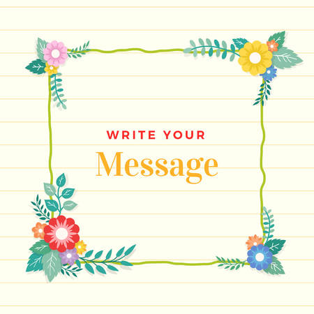 Beautiful lined paper background with colorful flower with leaf ornament frame. Paper sheet for memo, note, quote, greeting card.のイラスト素材