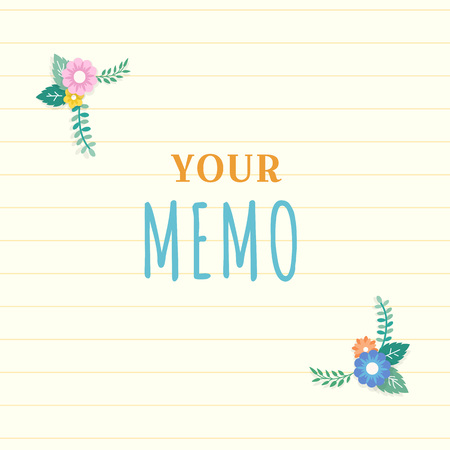 Beautiful lined paper background with colorful flower with leaf ornament frame. Paper sheet for memo, note, quote, greeting card.のイラスト素材