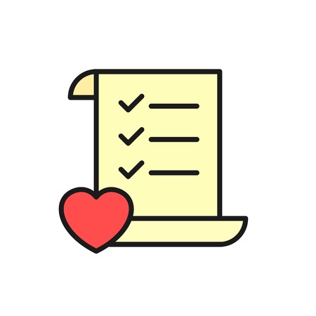 wedding planning checklist icon. to do list paper with love illustration. simple clean monoline symbol design.のイラスト素材