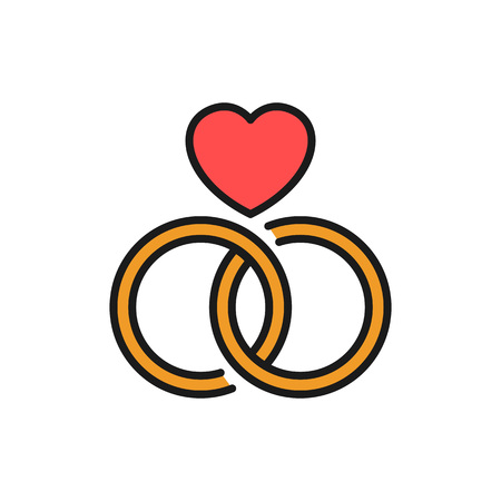 wedding ring icon. connected rings with love illustration. simple clean monoline symbol design.のイラスト素材