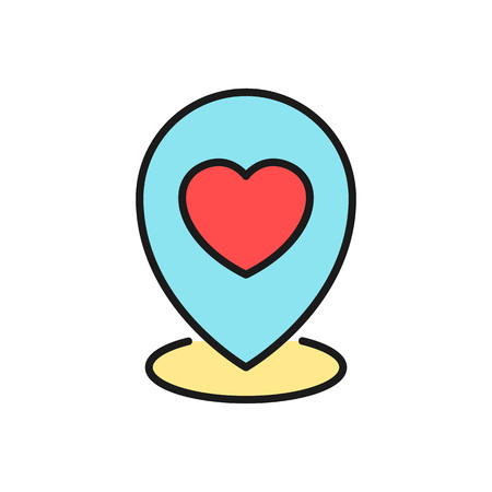 wedding party map location icon. pin locator with love graphic illustration. simple clean monoline symbol.のイラスト素材
