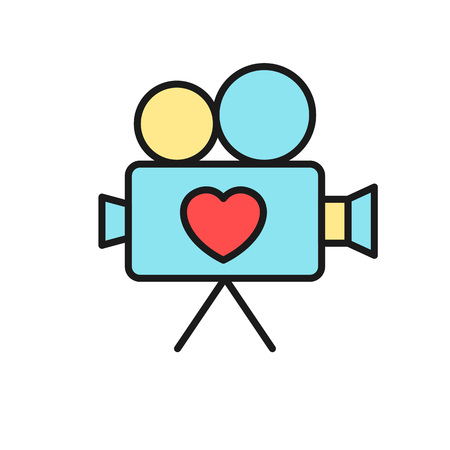 wedding party film documentation. video camera with love illustration design. envelope love letter icon. valentine and wedding concept illustration design. simple clean monoline symbol.のイラスト素材