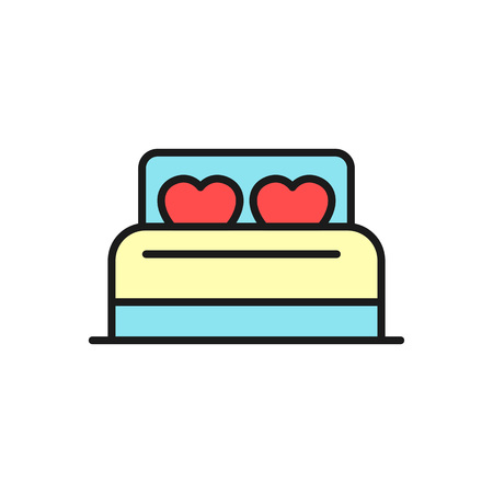 bed with love pillow icon for wedding illustration concept design. simple clean monoline symbol.のイラスト素材