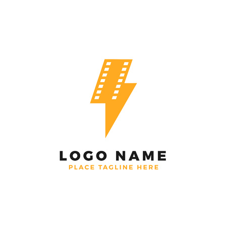 lightning film strip logo brand. thunderbolt movie illustration.のイラスト素材