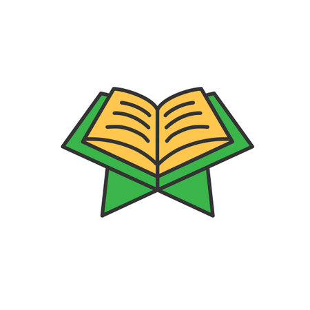 Read Quran the holy book of Islam with table. Simple monoline icon style for muslim ramadan and eid al fitr celebration.のイラスト素材