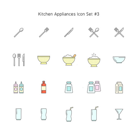 simple color line kitchen appliances icon set. household illustration collection.のイラスト素材