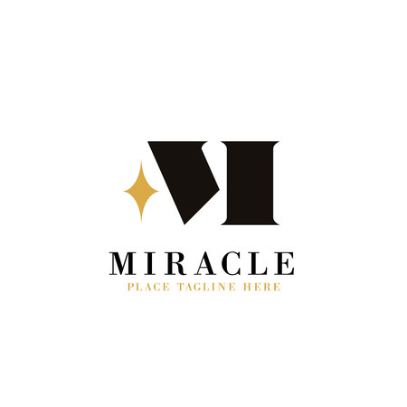 letter m logo template with shine icon. miracle concept vector design.のイラスト素材