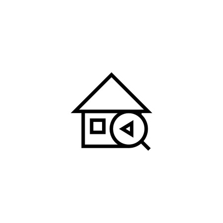 previous house search icon. home with magnifying glass and arrow symbol. simple clean thin outline style design.のイラスト素材