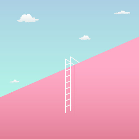 pass the challenge to reach the goal visual concept with minimalist art design. high giant wall towards the sky and short ladder vector illustration.のイラスト素材