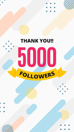 Thank you 5000 followers story post background template design. flyer banner for celebrating many followers in online social media platform. Modern abstract vector style.のイラスト素材