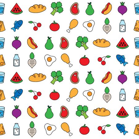 food fruit vegetable seamless pattern background template fun icon vector illustrationのイラスト素材