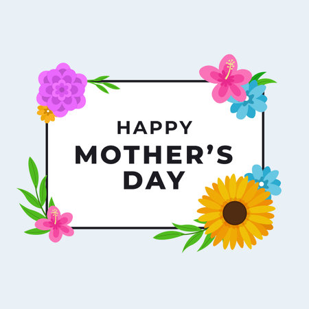 Happy Mother's Day poster background template design with a variety of flowers frame decoration vector illustrationのイラスト素材