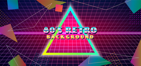 Futuristic retro 1980s style abstract cover banner design. 80s colorful gradient effect geometry...