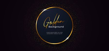 golden sparkling ring circle with gold glitter decoration effect on dark blue background vector illustration. beautiful elegant badge template designのイラスト素材