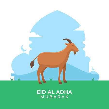 Eid Al Adha islamic holiday poster background. The sacrifice of goat livestock animal vector illustrationのイラスト素材