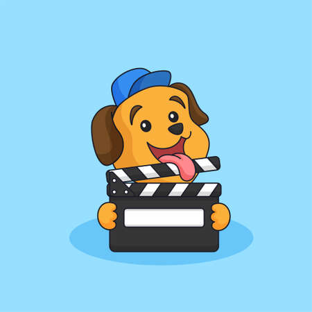 Dog holding movie clapper board for film production animal mascot cartoon  design vector illustrationのイラスト素材