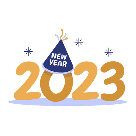 happy new year 2023 letter text on wall party ribbon decoration vector illustration