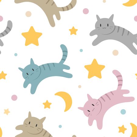 cute baby seamless pattern with cats for baby roomのイラスト素材