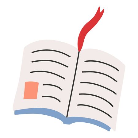 Vector hand drawn illustration of open book with bookmark. Doodle icon in modern trendy flat cartoon style.のイラスト素材